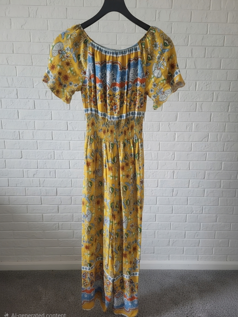 Yellow Floral Off-Shoulder Maxi Jumpsuit